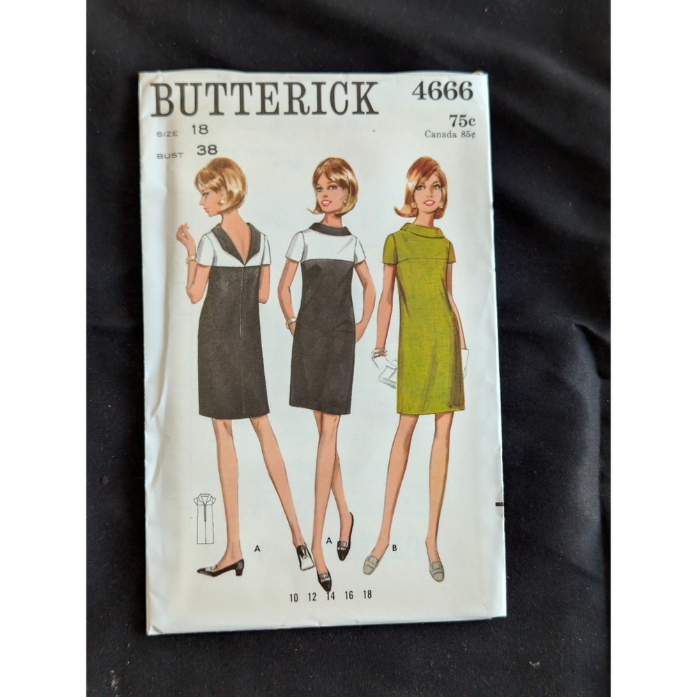 VTG 1968 Butterick 4666 Dress Size 18 Uncut Mod Retro Sewing Pattern